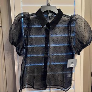 NEW with tags - Sheer black button-down blouse with mini polka dots.